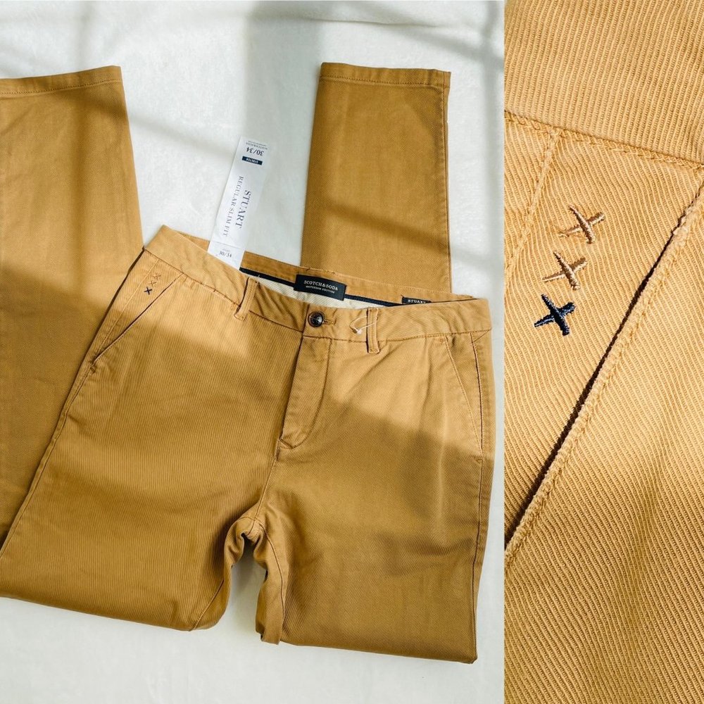 Scotch And Soda Mens Chino Pants 30x34 Stuart Regular Slim Fit Brown Stretch New - Picture 9 of 9